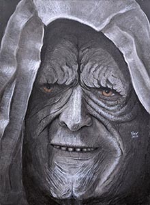 A charcoal drawing of Emperor Palpatine from Star Wars